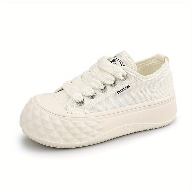 Women's Letter Patch Board Shoes Lace Up Thick Sole Walking Shoes