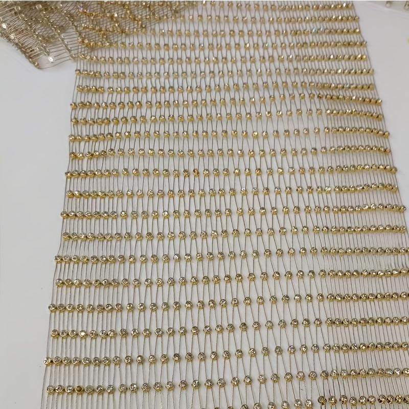 Golden Crystal Rhinestone Fishnet Fabric One Yard DIY Costume Mask Headband