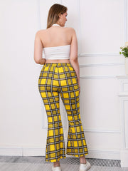  Plaid Print High Rise Flared Leggings