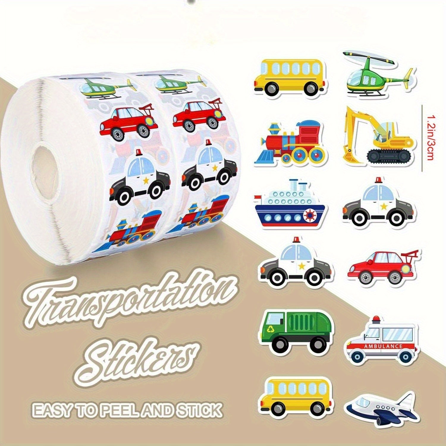 500 Assorted Transportation Vehicle Stickers for Kids