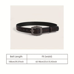Vintage Carved Buckle Brown Belt Skull Pattern Embossed PU Leather Belt