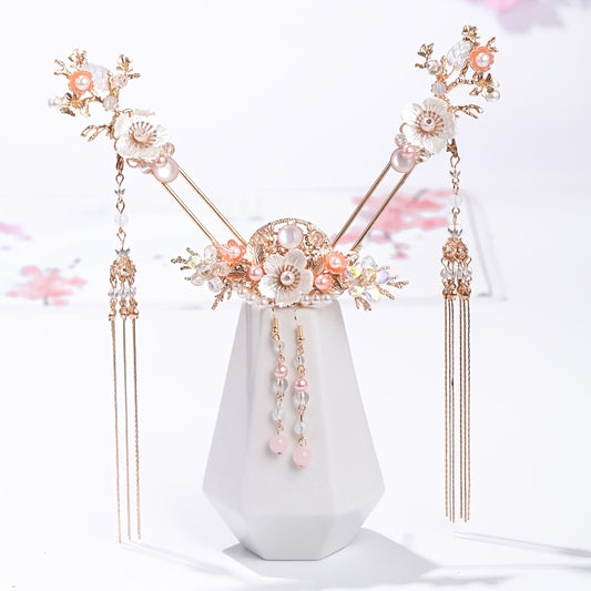 Faux Pearl Crystal Hairpin Earring Set Vintage Wedding Bridal Hair Accessories