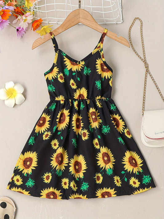 Girls Sunflower Cami Dress Kids Summer Vacation Casual Dress