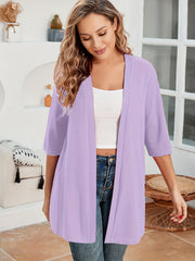  Solid Half Sleeve Open Front Cardigan