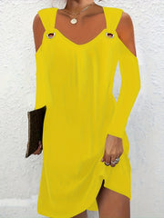  Casual Dress Women's Plus Solid Cold Shoulder Long Sleeve Mini Dress