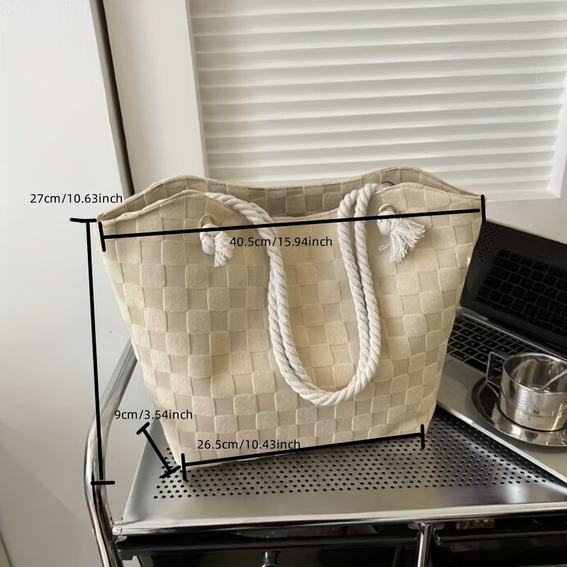 Plaid Embossed Tote Bag Large Capacity Shoulder Bag Hobo Handbag