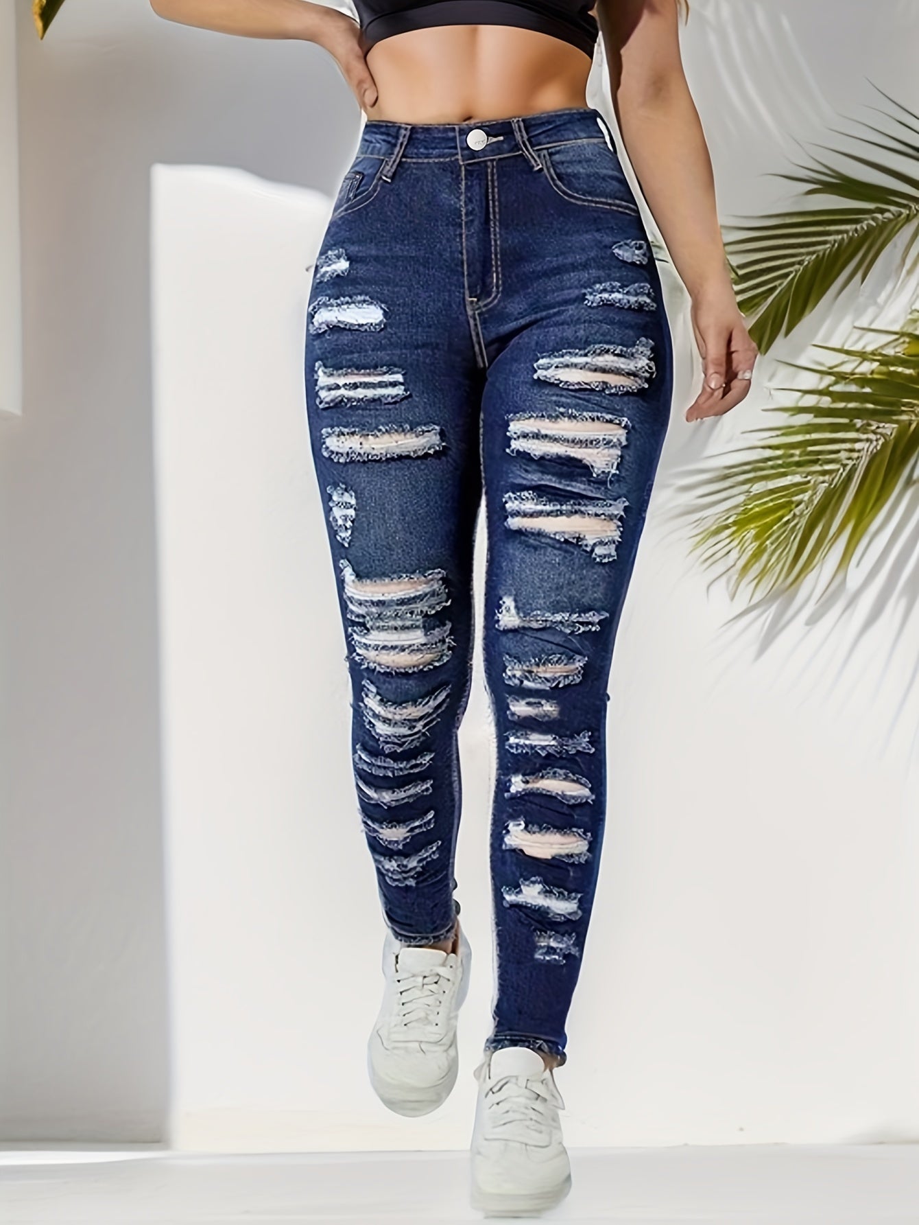 Sexy Jeans Women's Plus Ripped Skinny Jeans