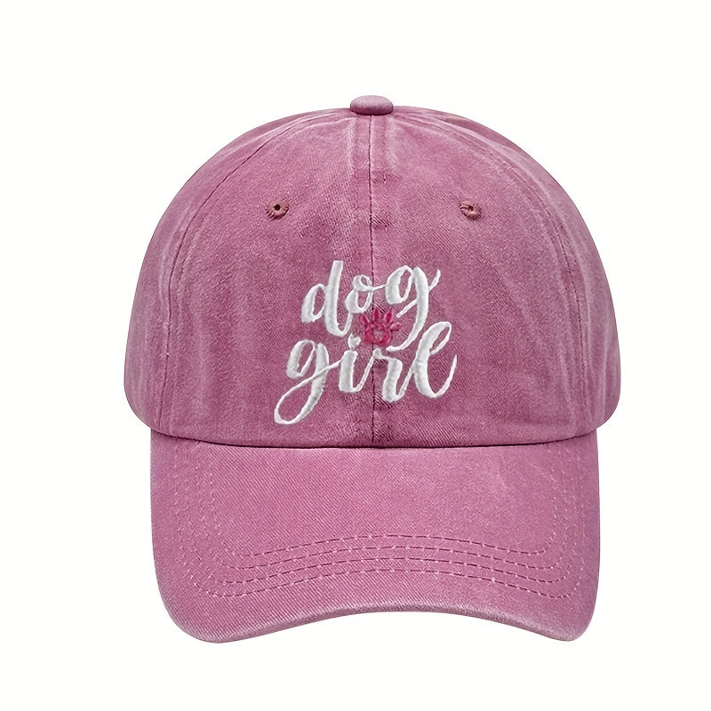 Dog Girl Embroidery Baseball Cap Washed Distressed Dad Hats