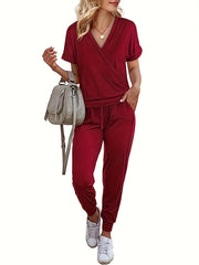  Casual Outfits Set Women's Plus Solid Batwing Sleeve Top & Pants Set
