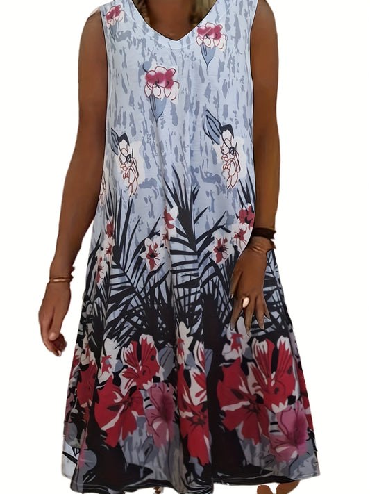  Floral Print V Neck Tank Dress