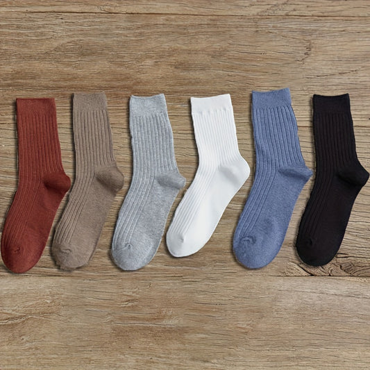 6 Pairs Women's Ribbed Mid Tube Socks