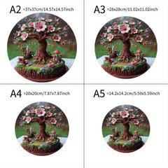 Plywood Puzzle 500 Pieces Vibrant Peach Tree with Mushrooms & Flowers