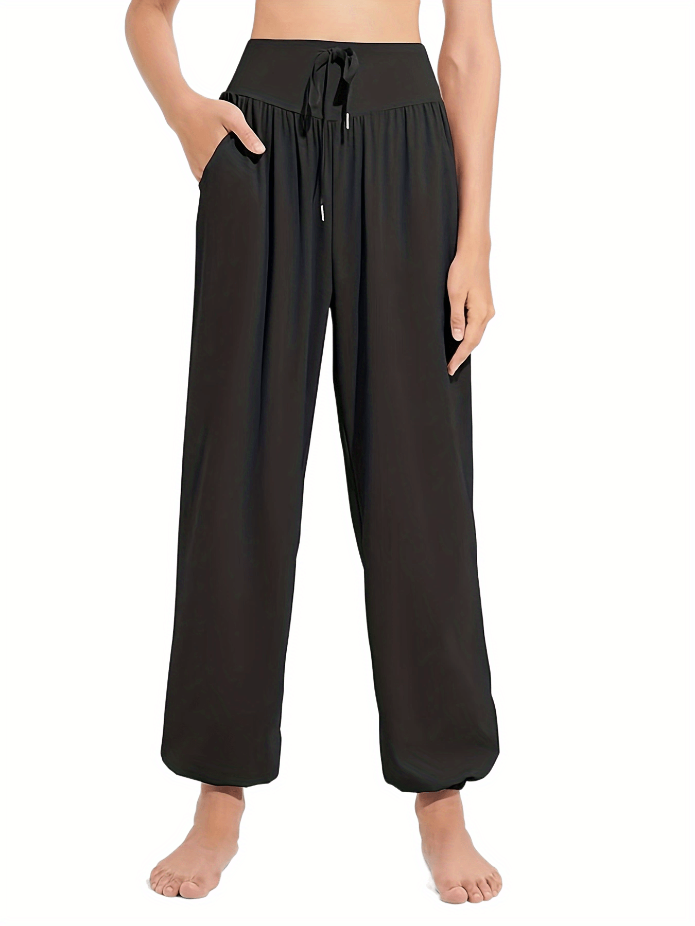  Sports Pants Women's Plus Solid Yoga Pants With Pockets