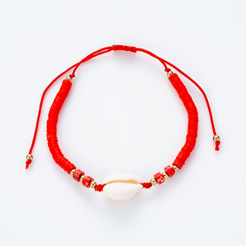 Hot Ocean Style Shell Gemstone Silicone Beaded Bracelet Hand Woven Adjustable