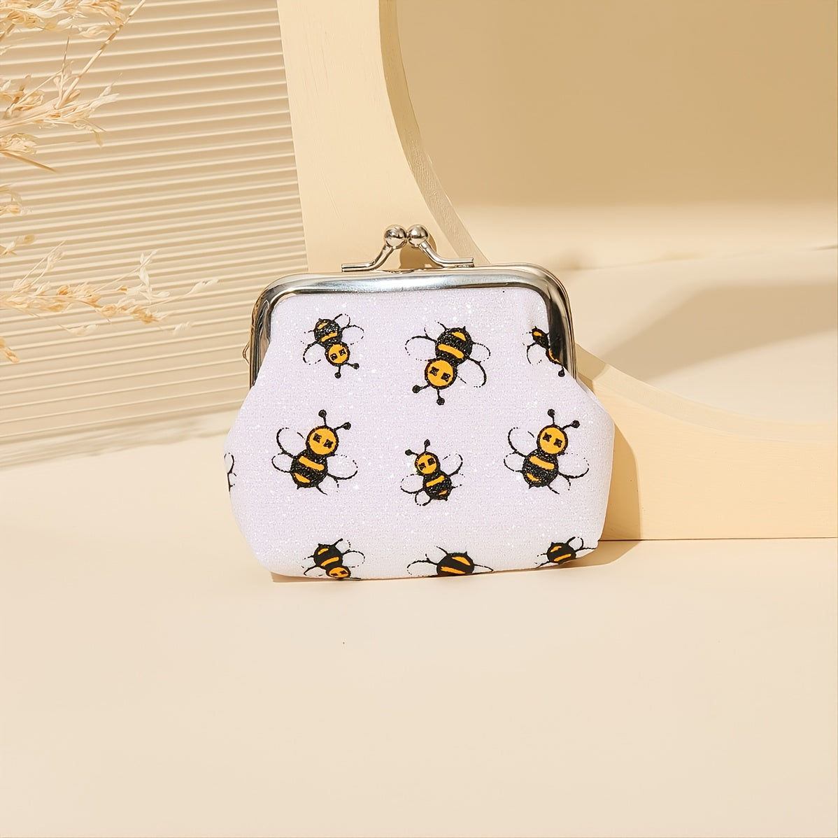 Bee Pattern Coin Purse, Kiss Lock Mini Wallet