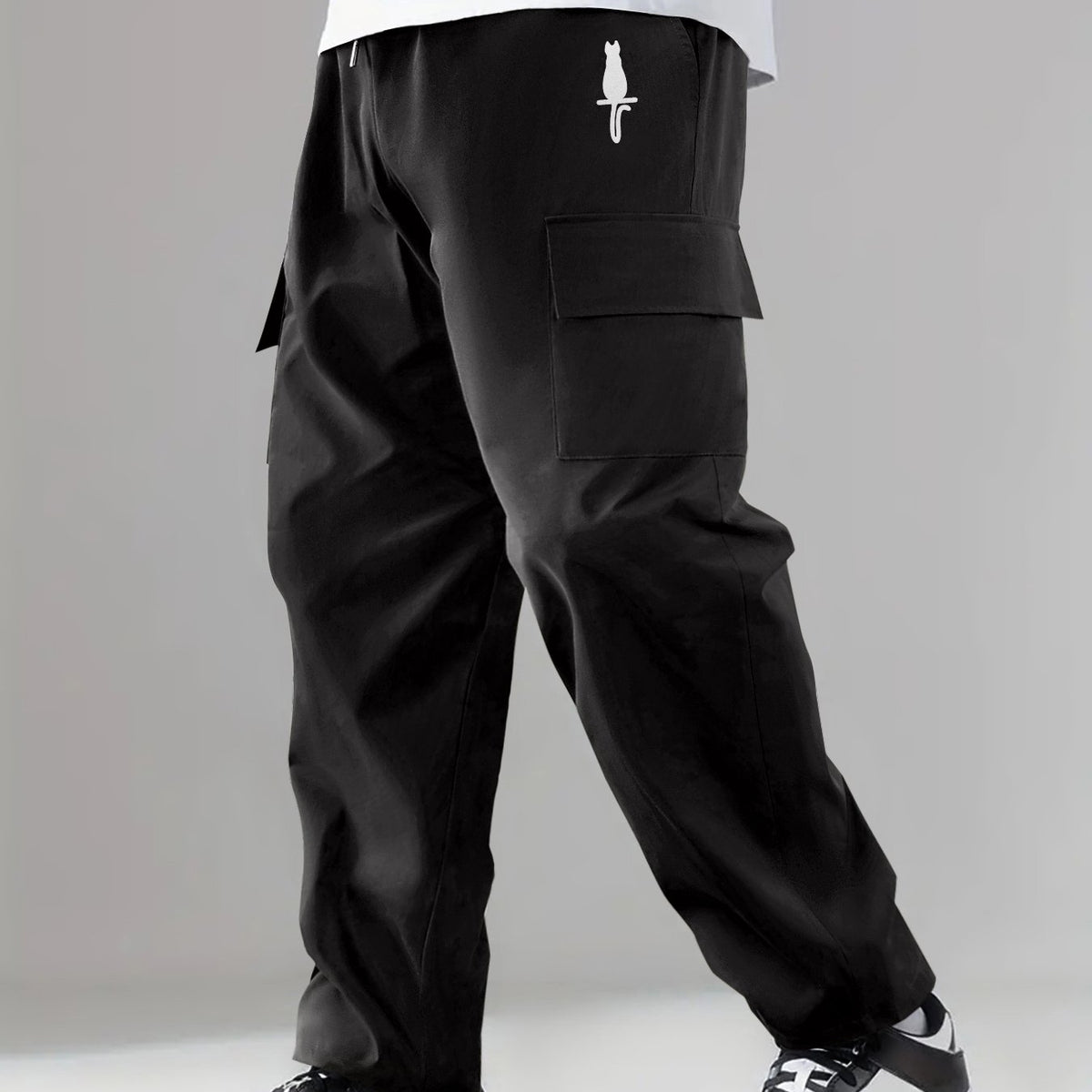 Cat Mountain Pattern Cargo Pants Men s Flap Pocket Trousers