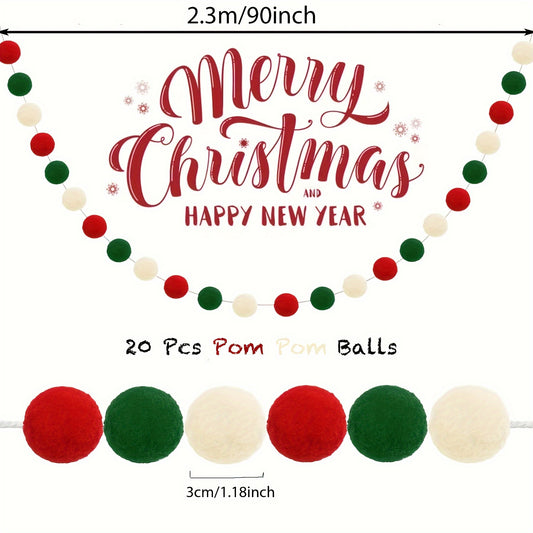 Christmas Pom Pom Garland Red Green Felt Ball Ornament Xmas Tree Decor