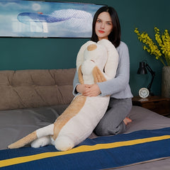 Soft 110cm Plush Dog Pillow in Light Brown Ivory