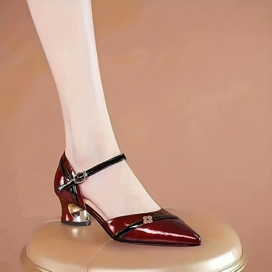 Women's Chunky Heel Buckle Strap Pumps Mid Heels