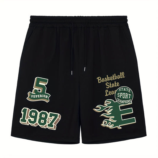 Men's Bball State League Graphic Shorts Stretchy Comfy Summer Daily Casual Pants
