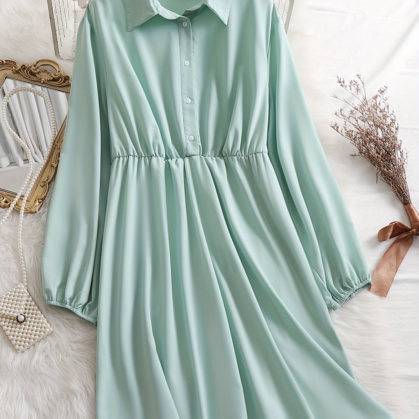  Lantern Sleeve Polo Neck Dress