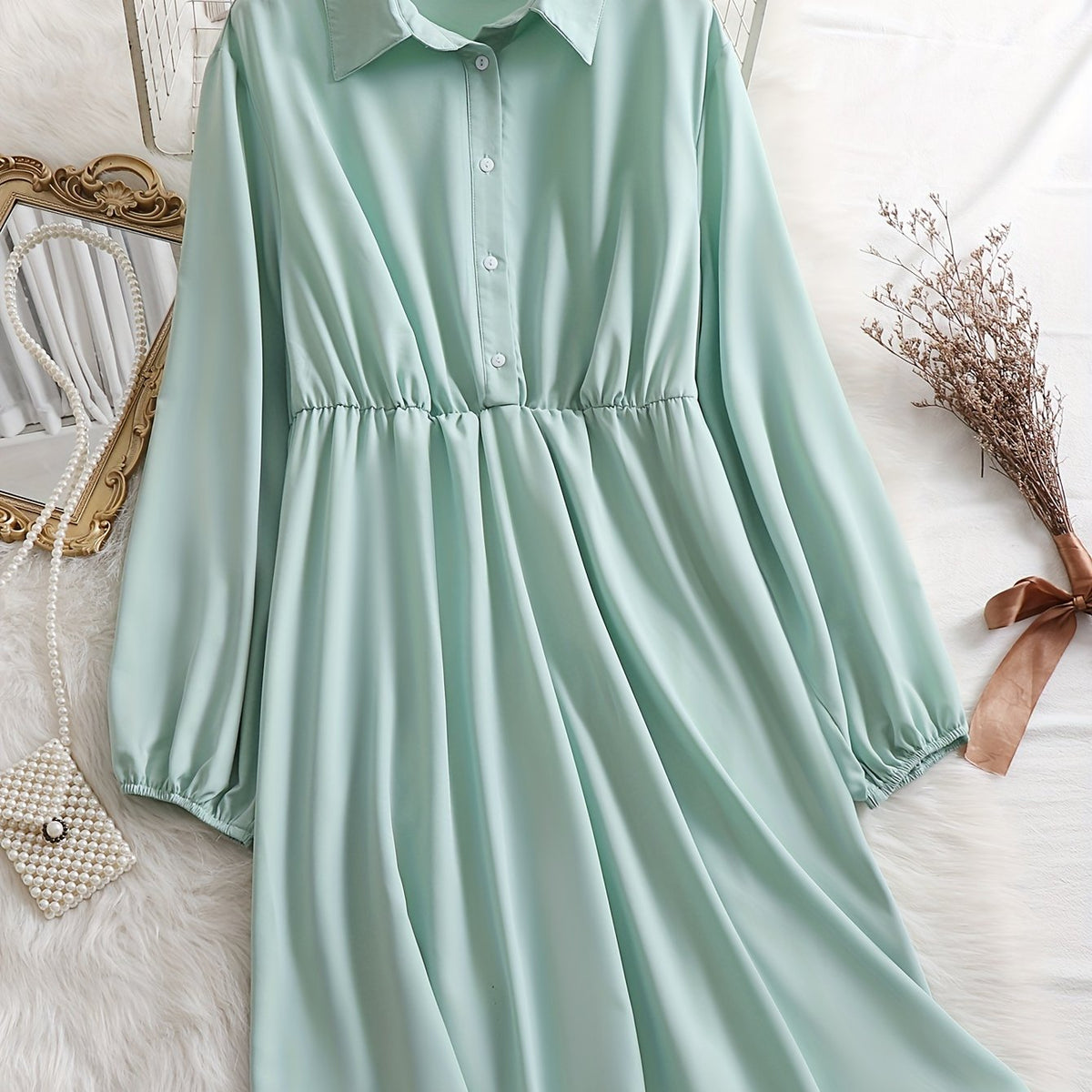  Lantern Sleeve Polo Neck Dress
