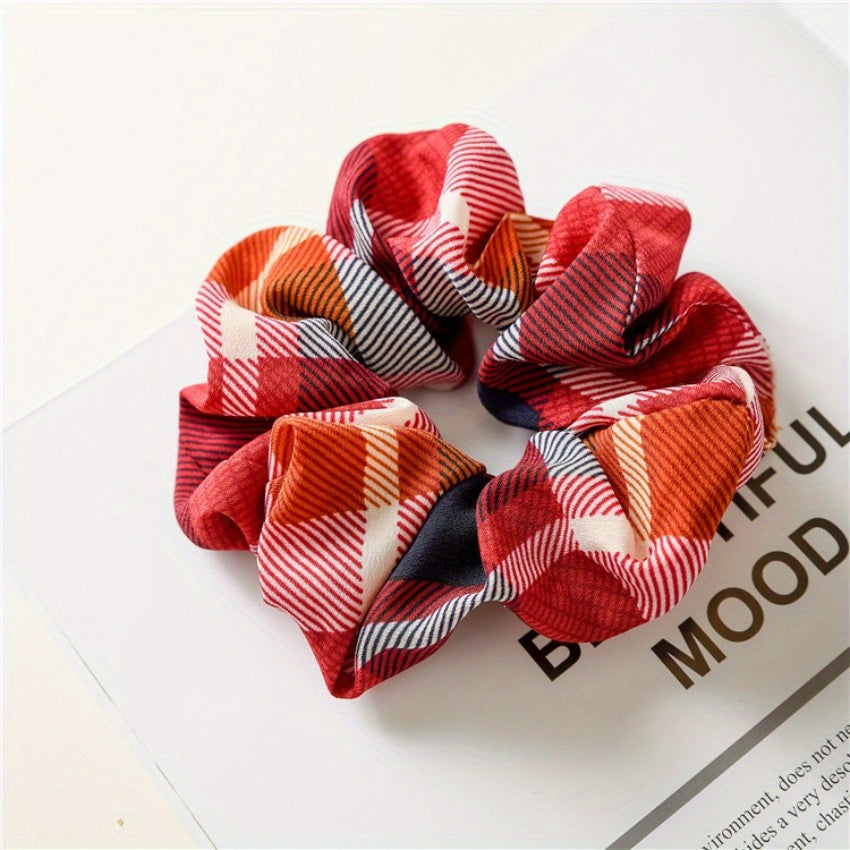 Plaid Fabric Large Scrunchie High Elasticity Vintage Hair Tie Hair Accessories