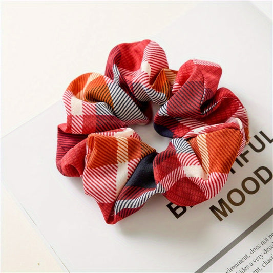 Plaid Fabric Large Scrunchie High Elasticity Vintage Hair Tie Hair Accessories