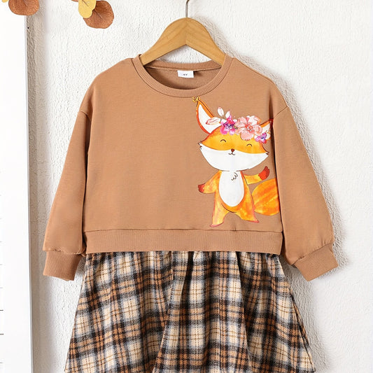 Girls' Fox Graphic Sweatshirt Dress for Autumn