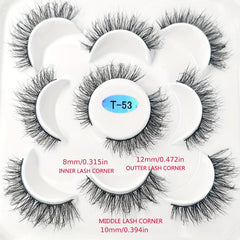 5 Pairs Fluffy Natural False Eyelashes Messy Faux Mink Extensions