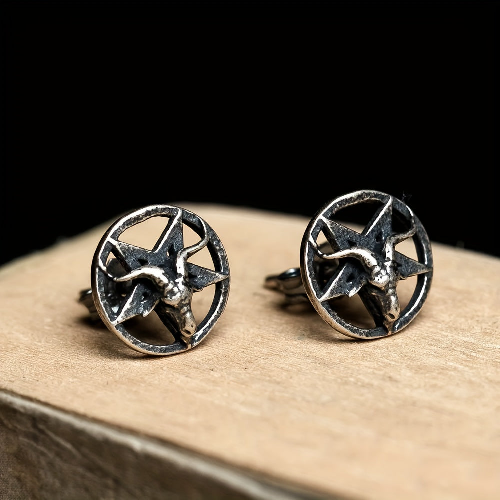 Vintage Gothic Satan Sheep Head Star Stud Earrings