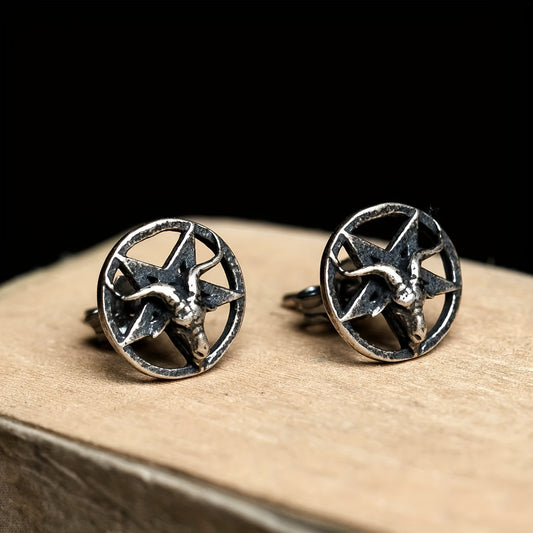 Vintage Gothic Satan Sheep Head Star Stud Earrings