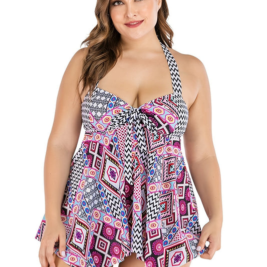  Geometric Print Tankini Set with Bow Front