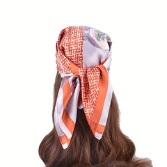 Horse Print Square Scarf Block Bandana Satin Shawl Silk Neckerchief
