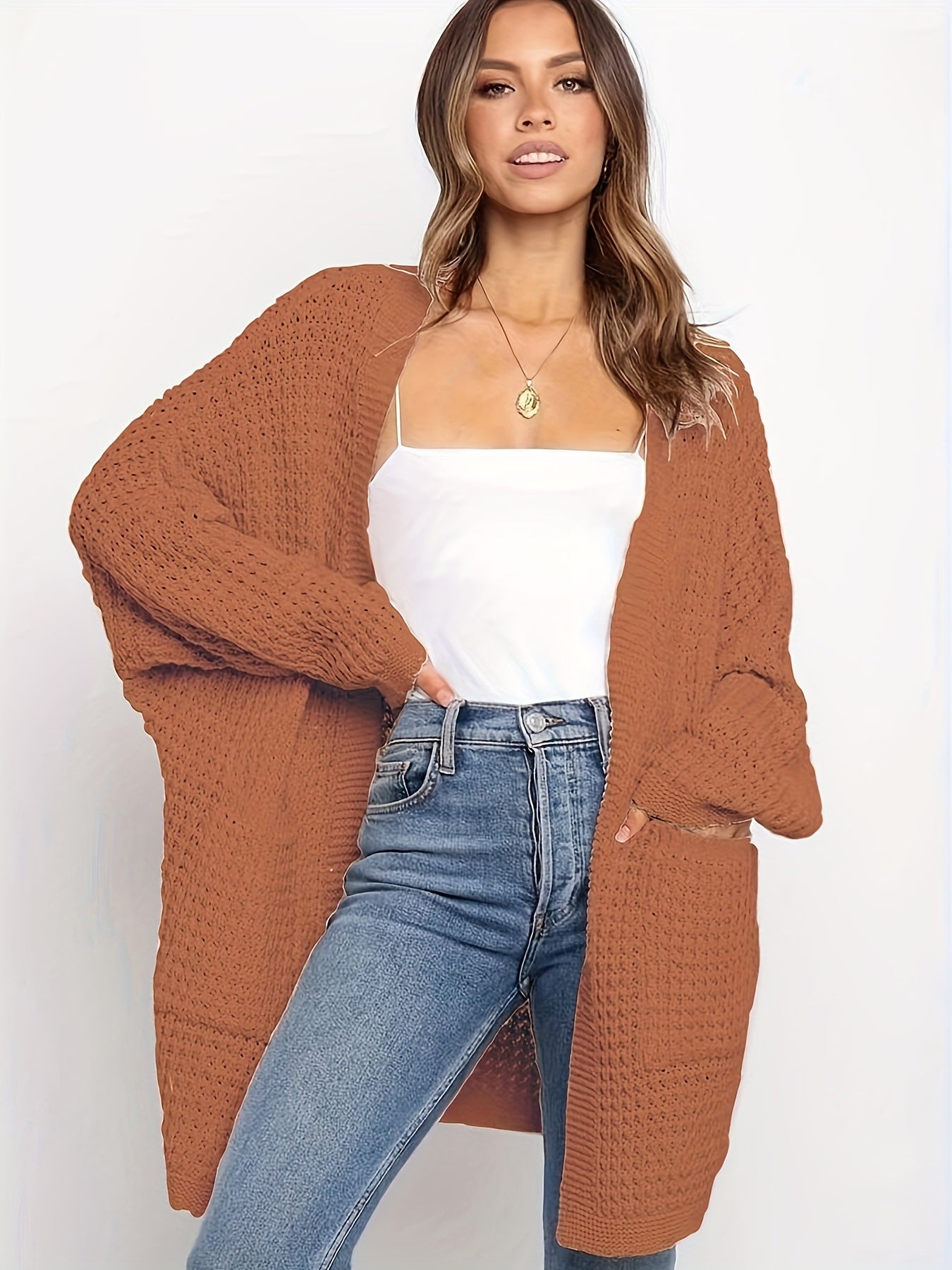  Open Front Long Sleeve Cardigan
