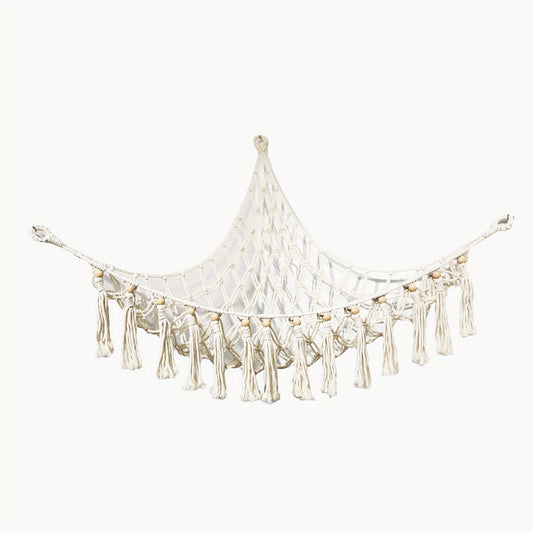 Boho Plush Toy Net Hammock Storage Organizer with Tassels