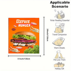 Oversized Hamburger Pattern Flannel Blanket Soft Warm For Bed Sofa Camping