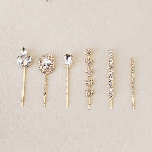 6pcs Rhinestone Hairpin Metal Golden Hair Clip Wedding Birthday Cosplay Costumes