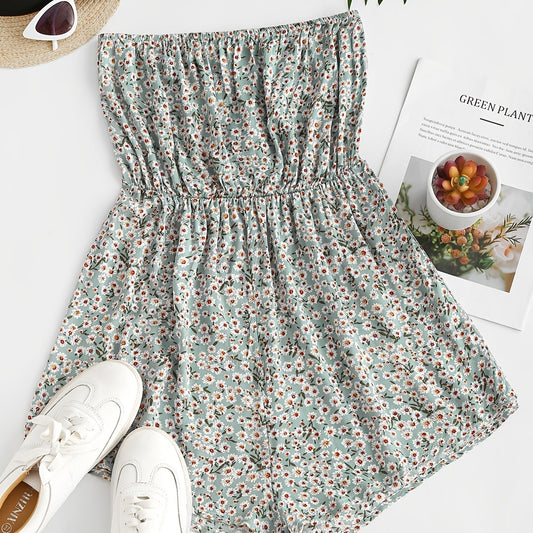 Boho Ditsy Floral Off Shoulder Jumpsuit Short Length