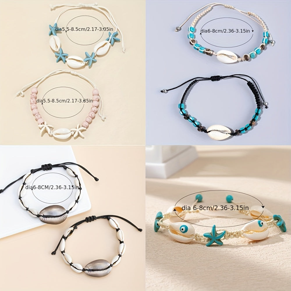 Shell & Starfish Beaded Braided Bracelet for Women