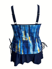  Tie Dye Lace Up Cami Top & Split Skirt Swimsuit Set
