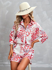 Casual Allover Print Matching Set Shirt & Shorts