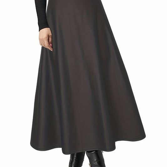 Solid PU Leather Mid Length Skirt Women's Clothing