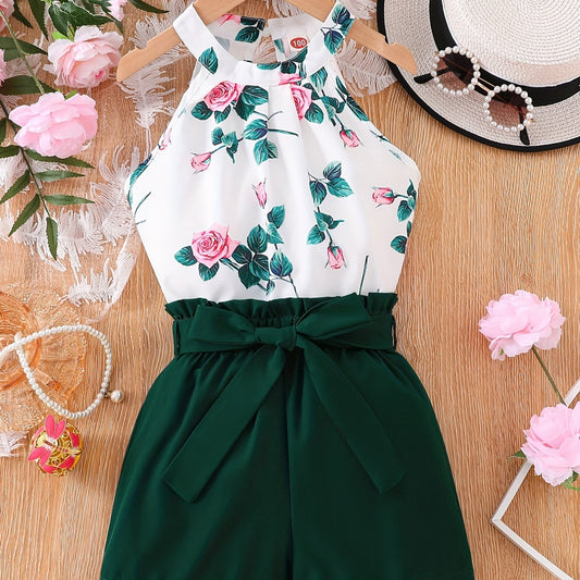 Toddler Girls Floral Halter Top & Shorts Set Summer Clothes