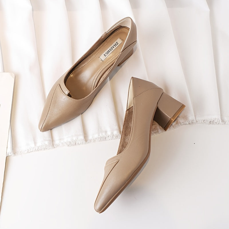Women's Chunky Heel Court Pumps Slip On Mid Heels Soft & Comfortable