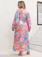 Women's Plus Floral Print Lantern Sleeve Maxi Dress