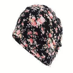 Floral Print Lightweight Beanie Elastic Skull Hat Women Turban Cap