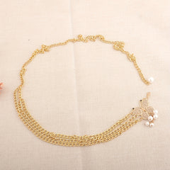 Golden Waist Chain Butterfly Buckle Faux Pearl Pendant Waistband for Women
