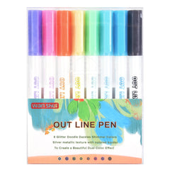 8 Double line Outline Flash Highlighter Bicolor Pen