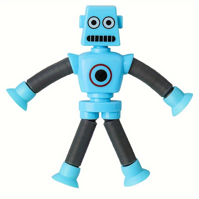 Suction Cup Robot Toy with Pop Tube, Purple/Red/Yellow